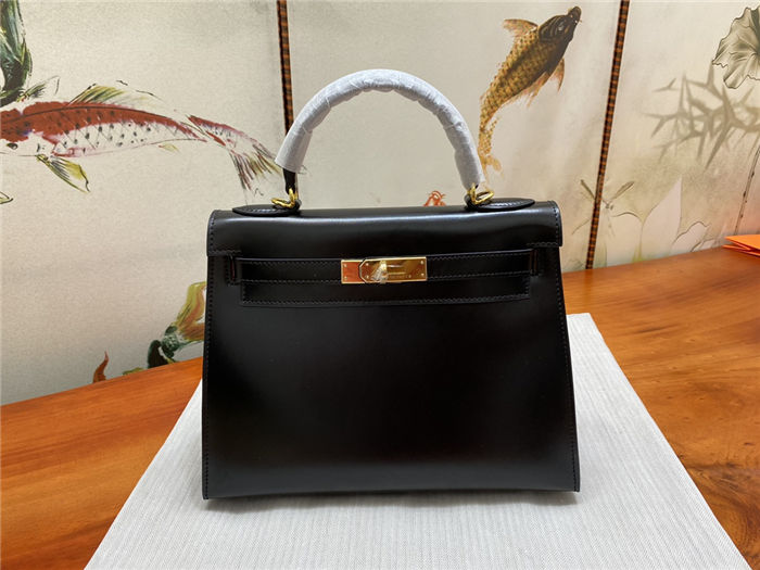 Hermes Kelly 25/28/32cm Sellier Bag Box Leather In Black WAX High Customizing style