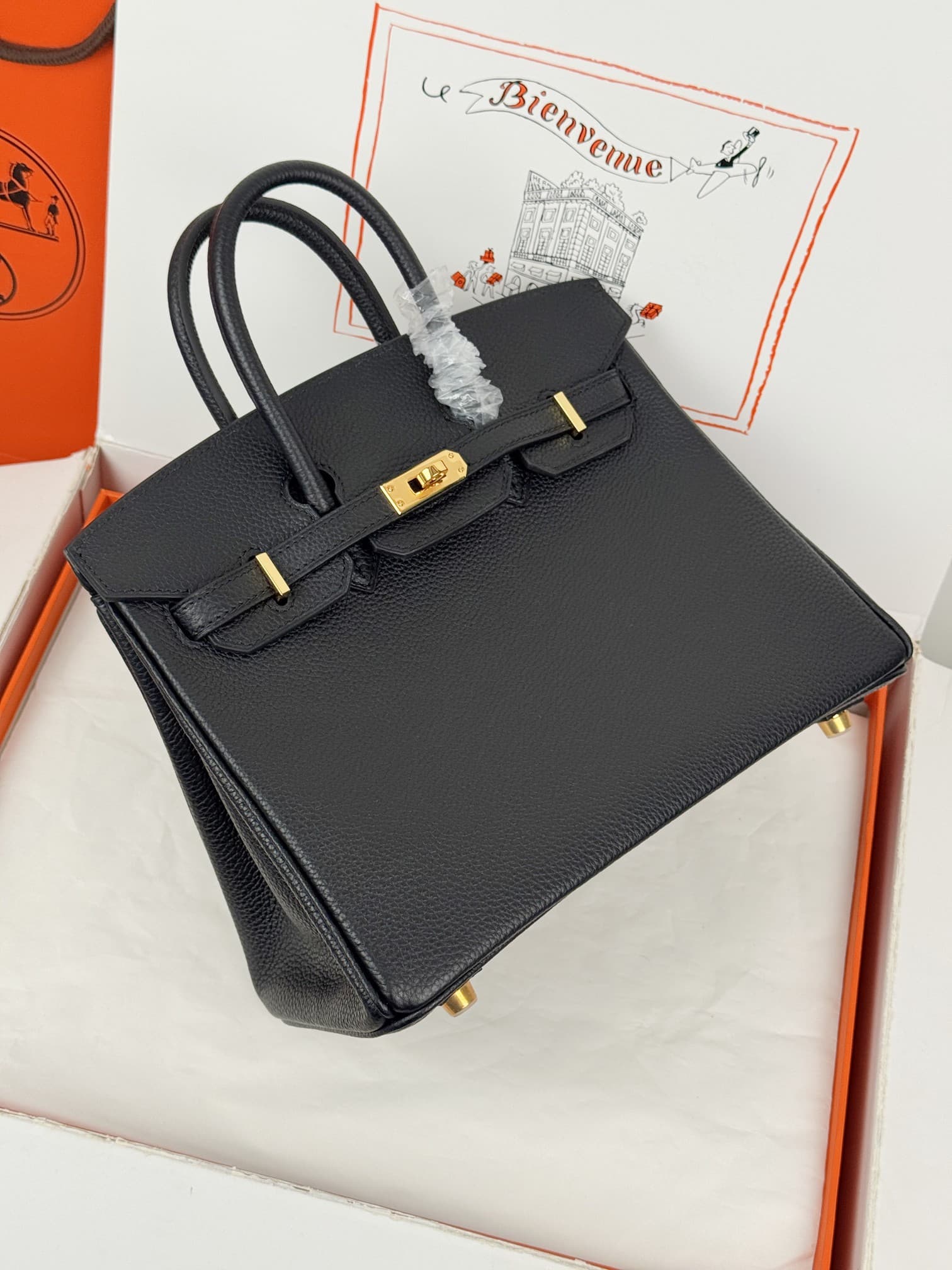 Hermes Birkin 25/30 Bag Togo Calfskin Leather Black High