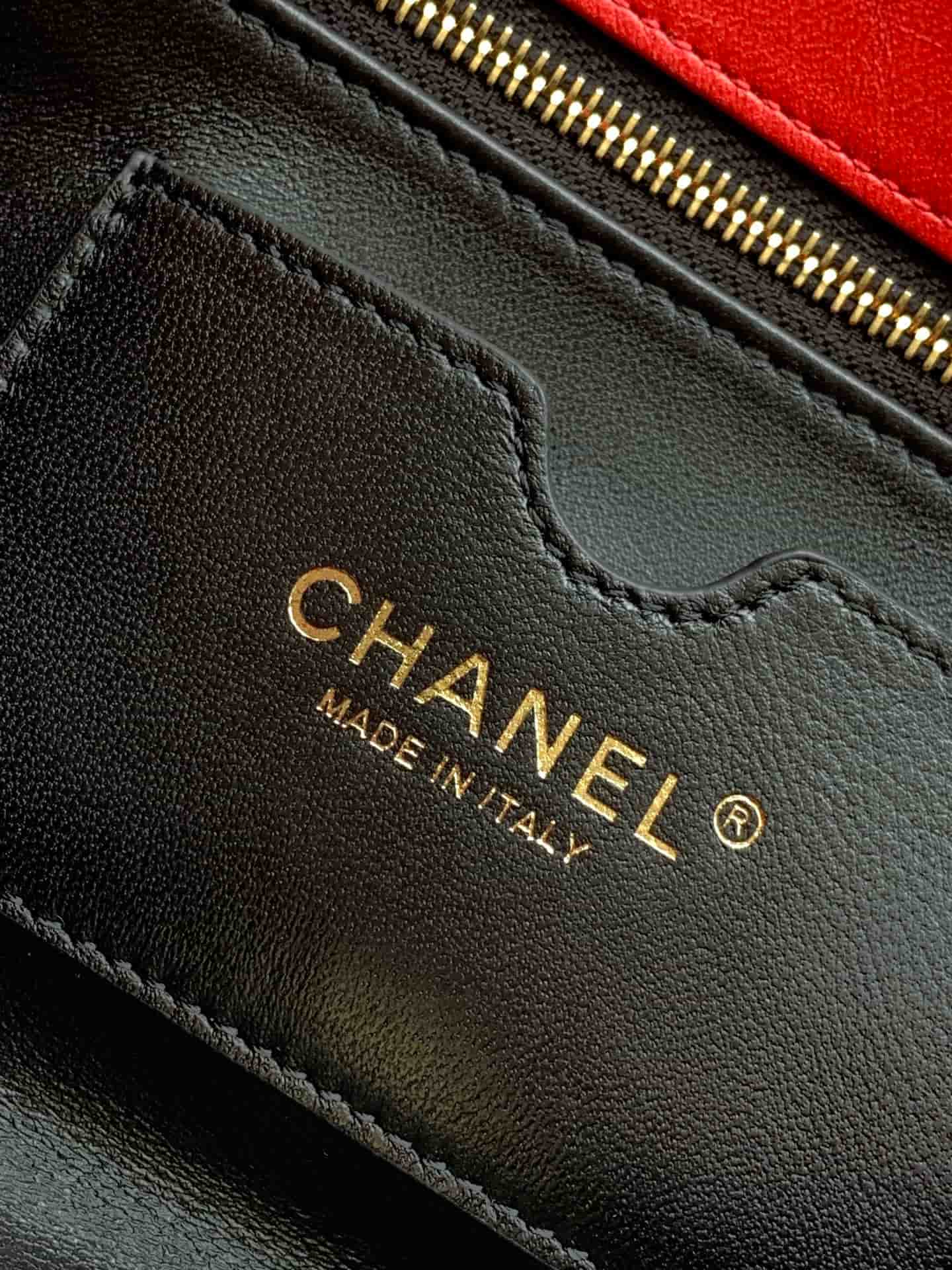 Chanel Flap Bag with Top Handle Chevron Calfskin & Gold-Tone Metal Red AS6044 A
