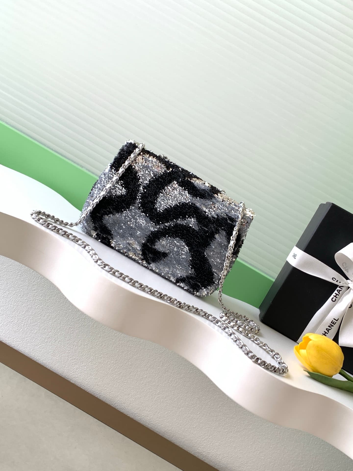 Chanel Flap Bag Sequins & Silver-Tone Metal AS4561  A