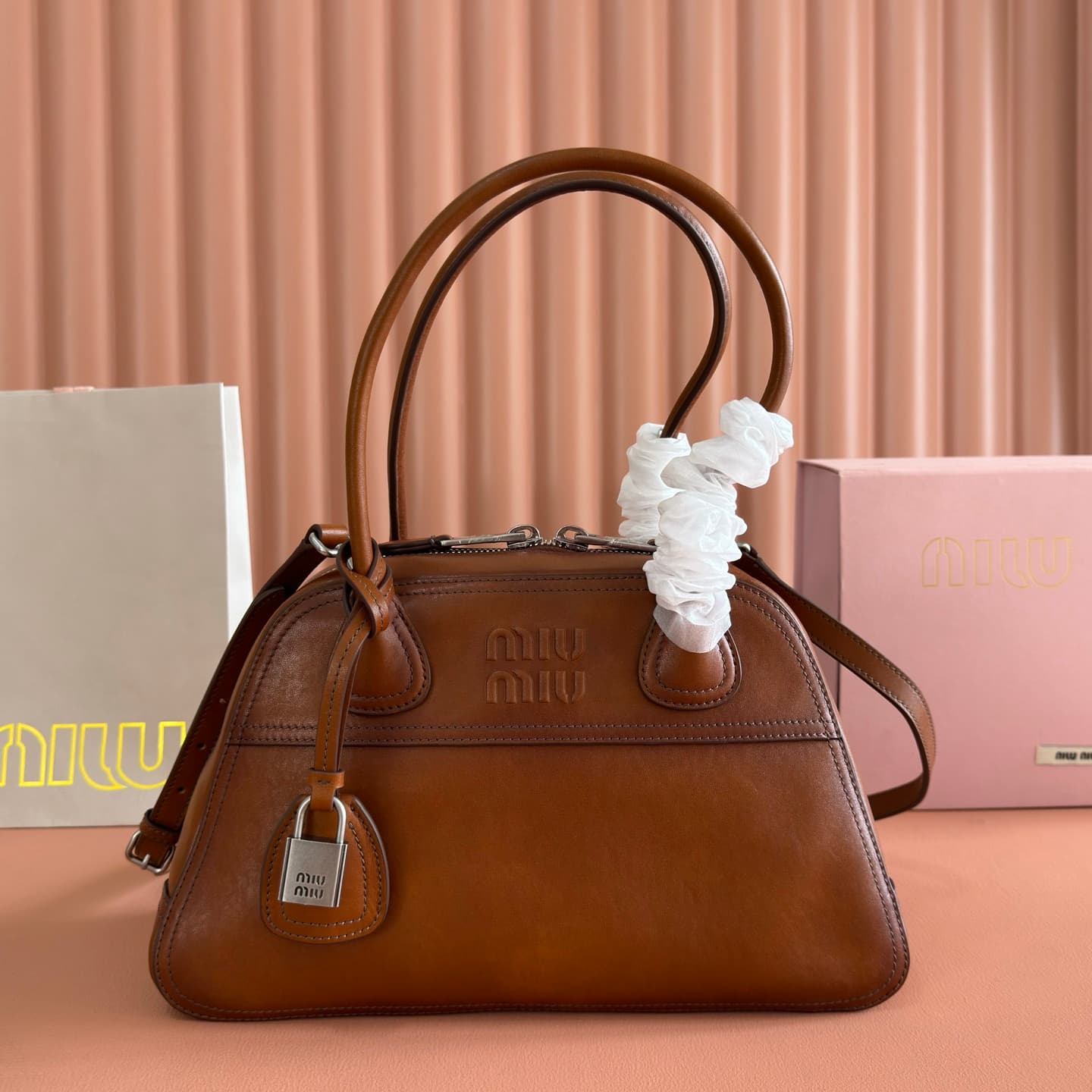 Miu Miu Vivant nappa leather bag Caramel 5bb199 TOP