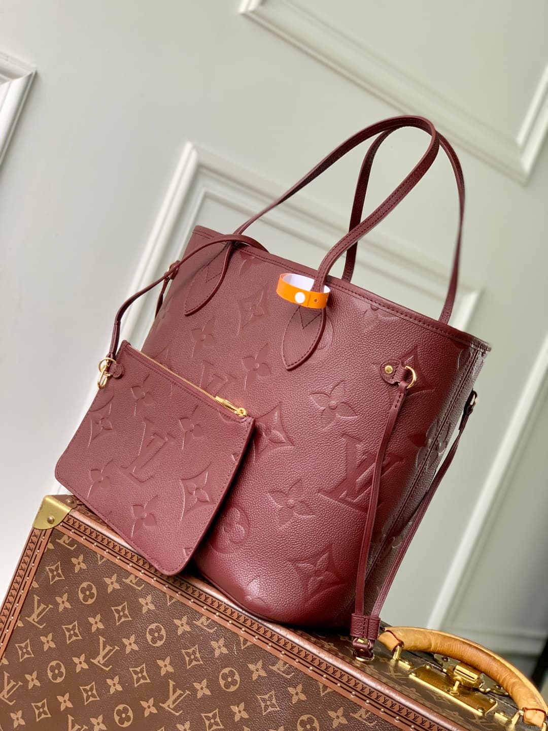 Louis Vuitton Neverfull MM Embossed grained cowhide leather M25855 Grenat High