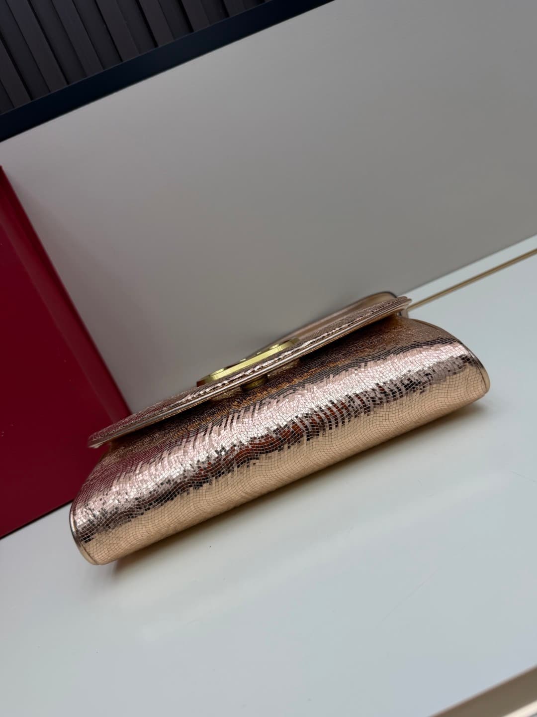 Valentino Garavani Devain Small Nappa Sequins Shoulder Bag Rose Gold High