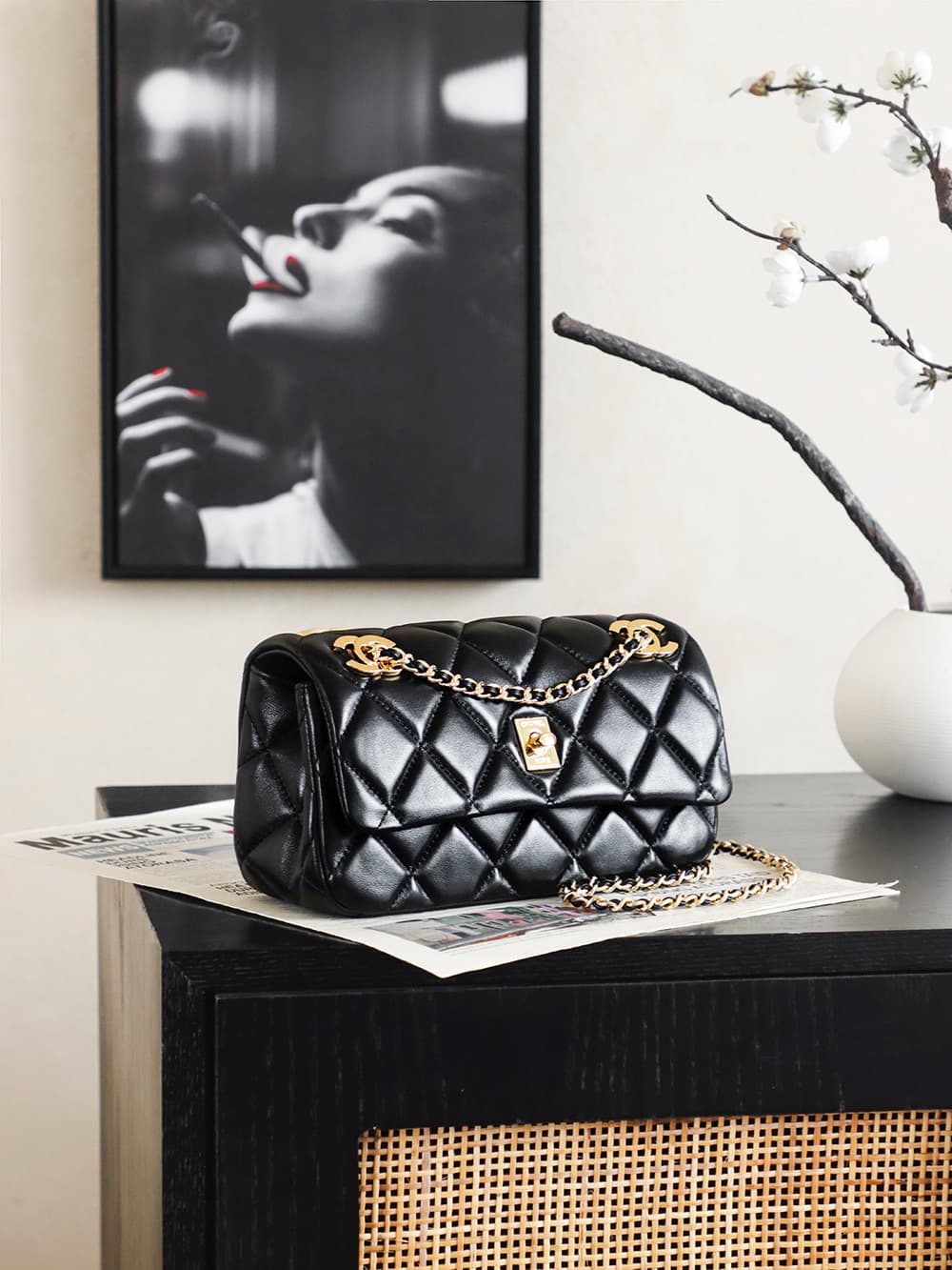 Chanel Flap Bag Lambskin & Gold-Tone Metal Black AS6449 A