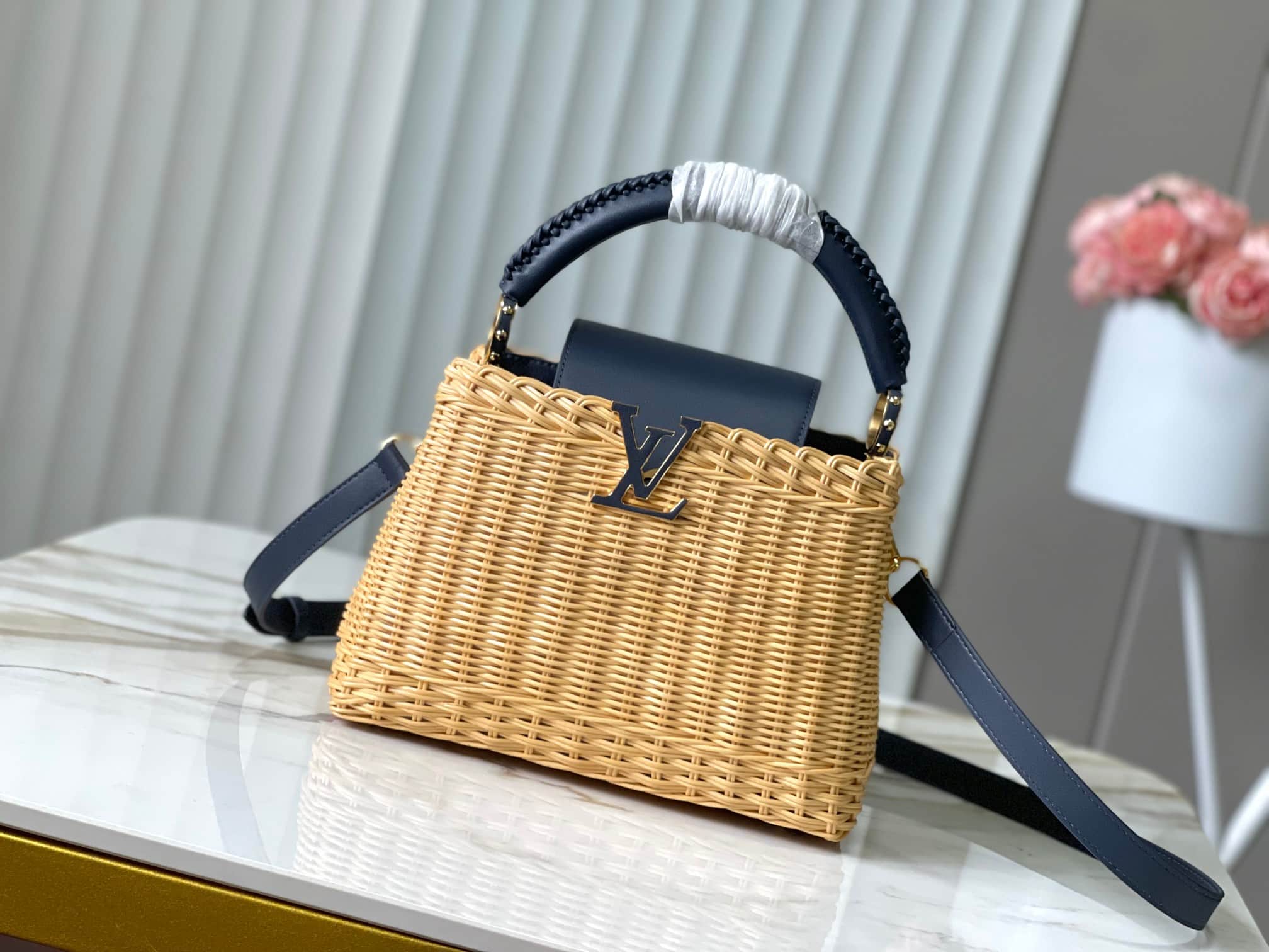 Louis Vuitton Capucines BB Rattan and cowhide leather M14366 Navy Top