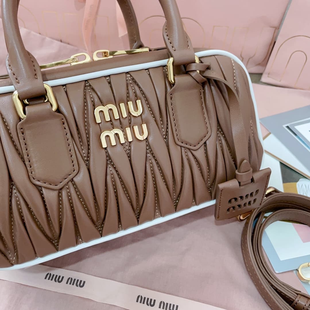 Miu Miu Arcadie matelassé nappa leather bag 5BB142 Brown High