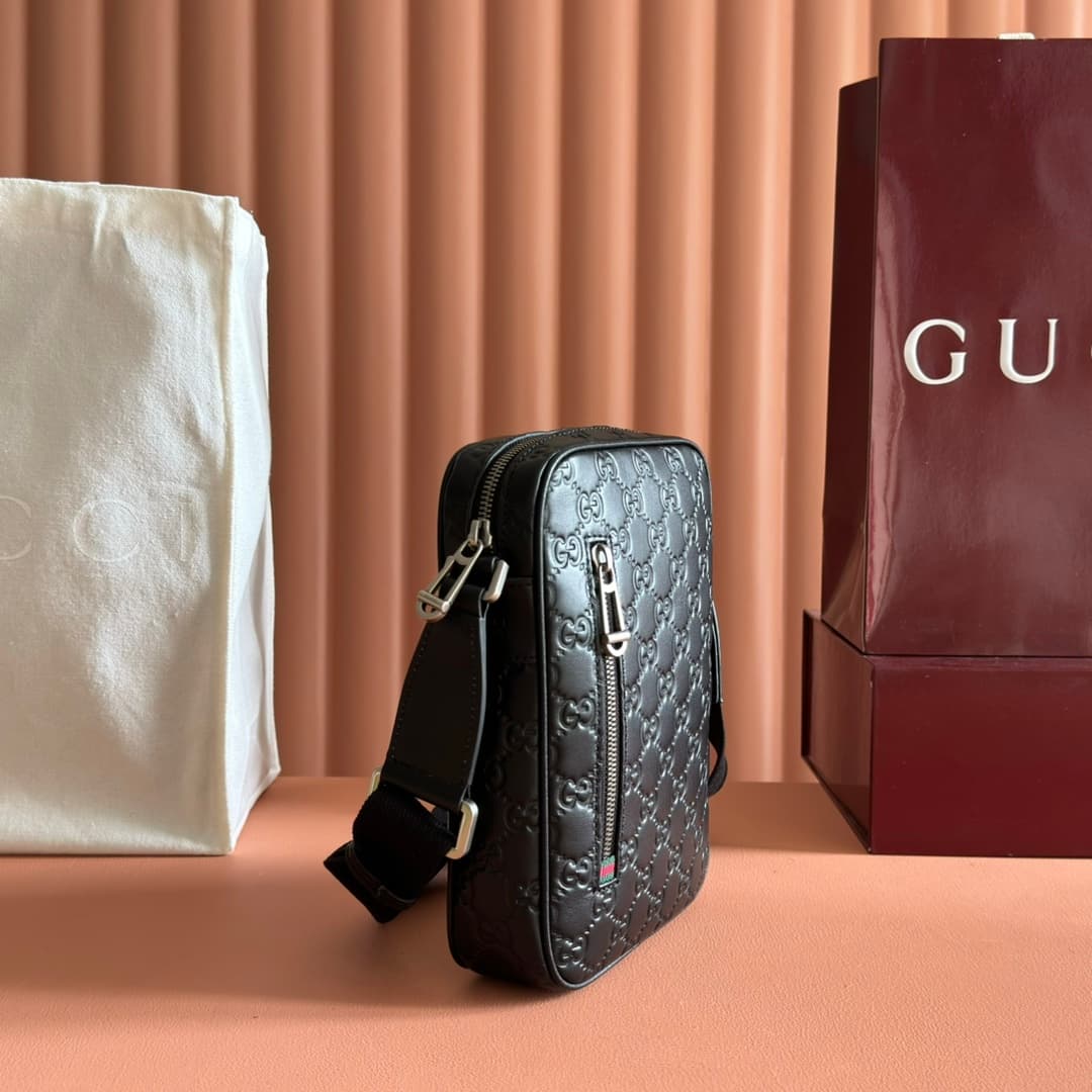 Gucci GG Emblem small crossbody bag Black embossed GG smooth leather 850238 High