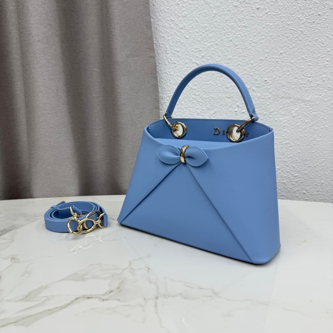 Small Dior Cigale Bag Light Blue Shiny Supple Calfskin High