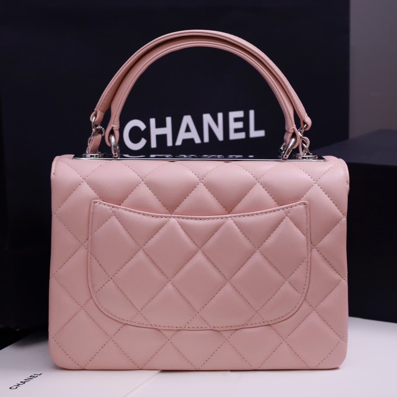 SMALL FLAP BAG WITH TOP HANDLE Lambskin Silver Metal Pink A