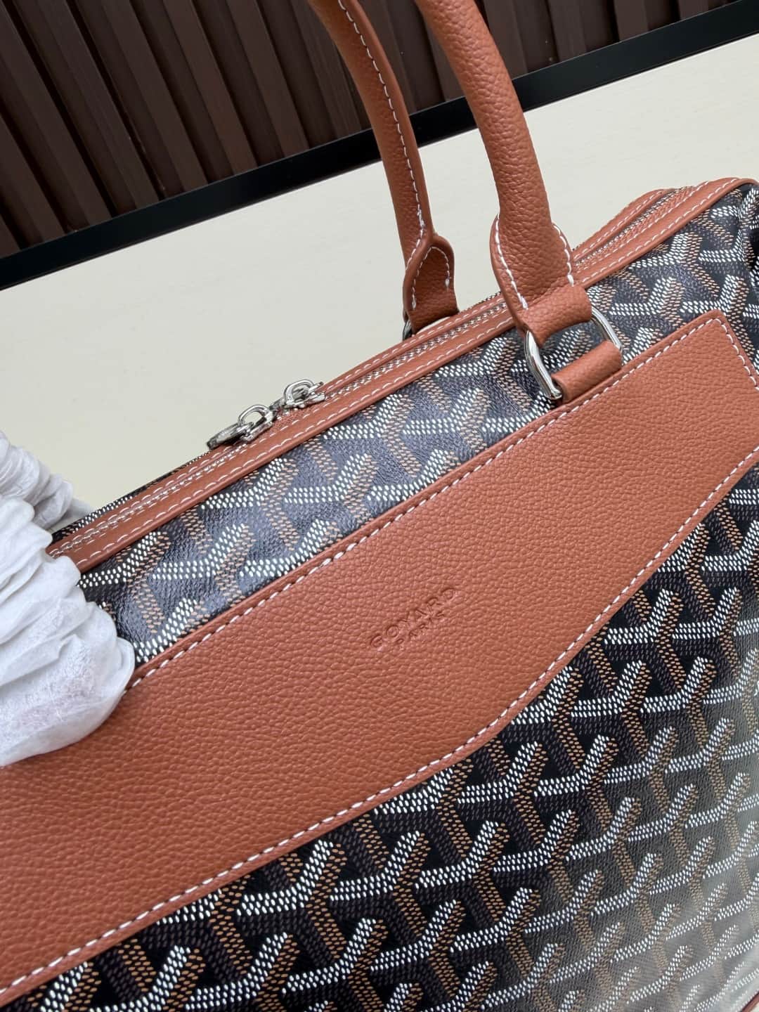 Goyard Cisalpin Document Case Brown Chevron Print Coated Canvas Mid