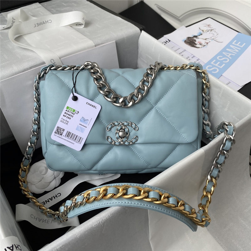 Chanel 19 Flap Bag Lambskin Blue Silver High
