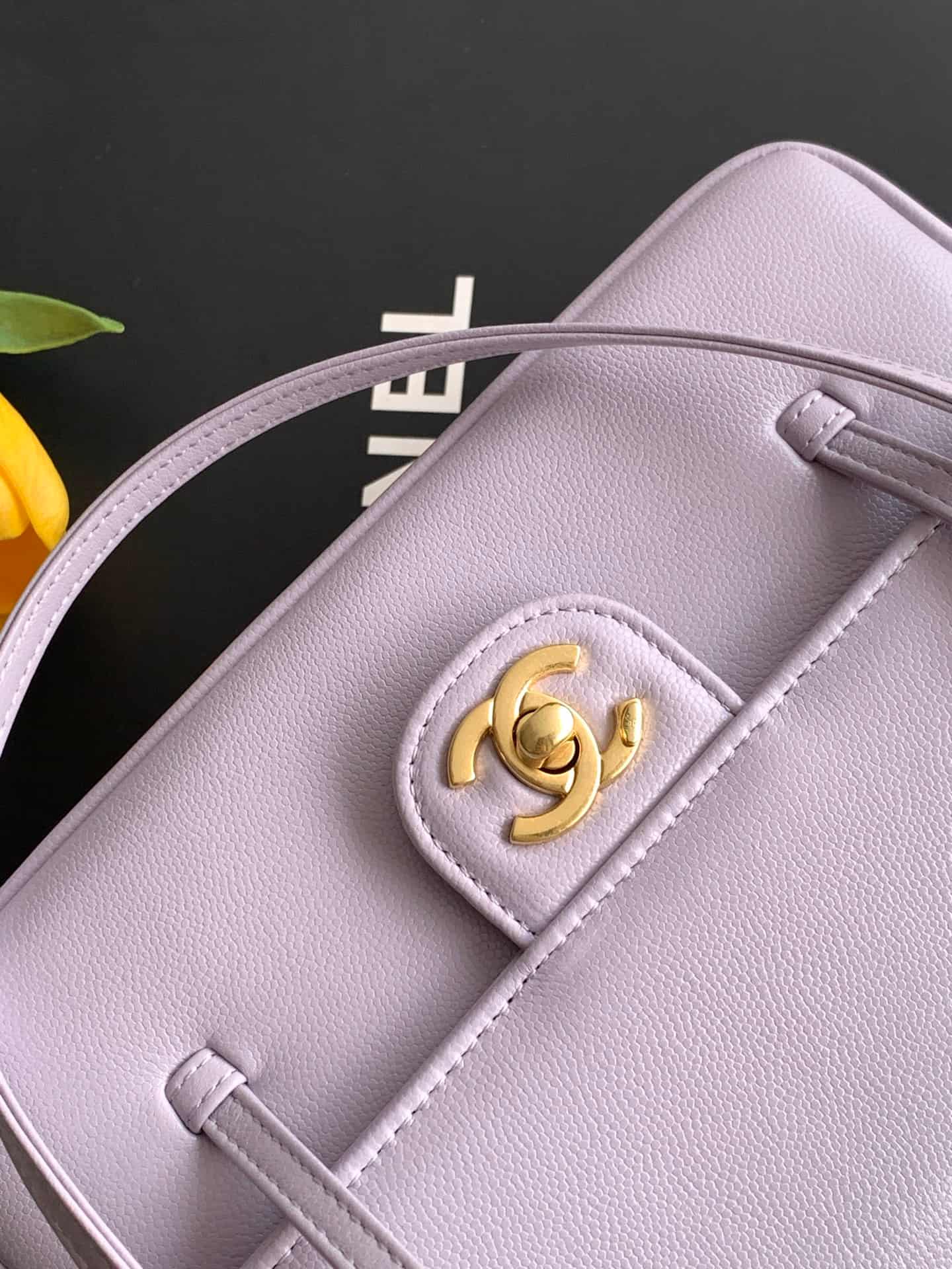Chanel Small Flap Bag Grained Shiny Calfskin & Gold-Tone Metal AS6130 Light purple High