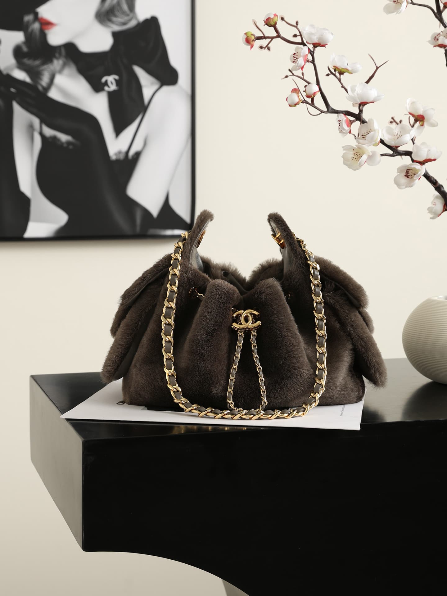 Chanel 25 Mini Hobo handbag AS5631 Pony Hair& Gold-Tone Metal Dark Khaki A
