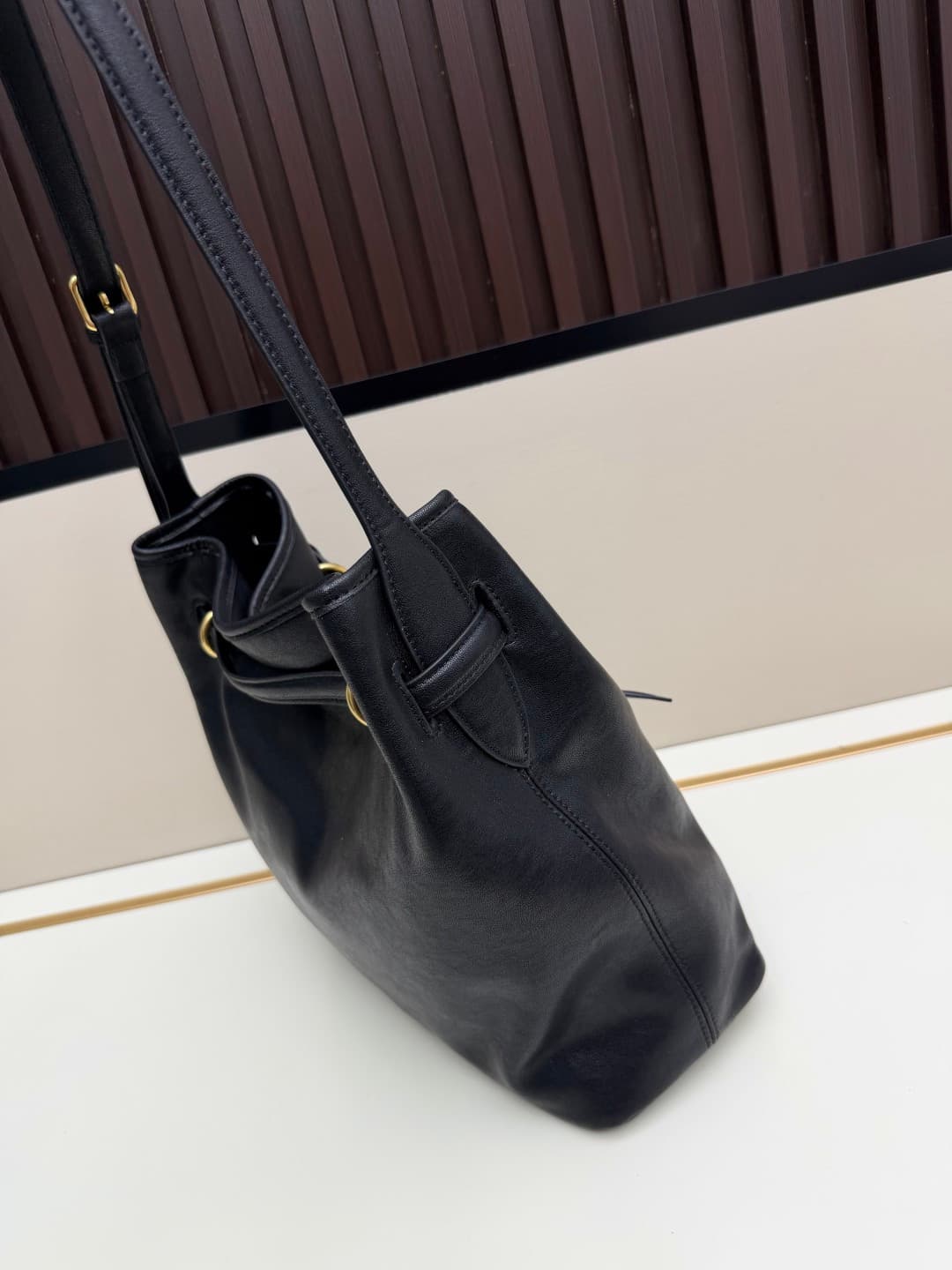 Miu Miu Aventure Calfskin Leather Bucket Bag Black High