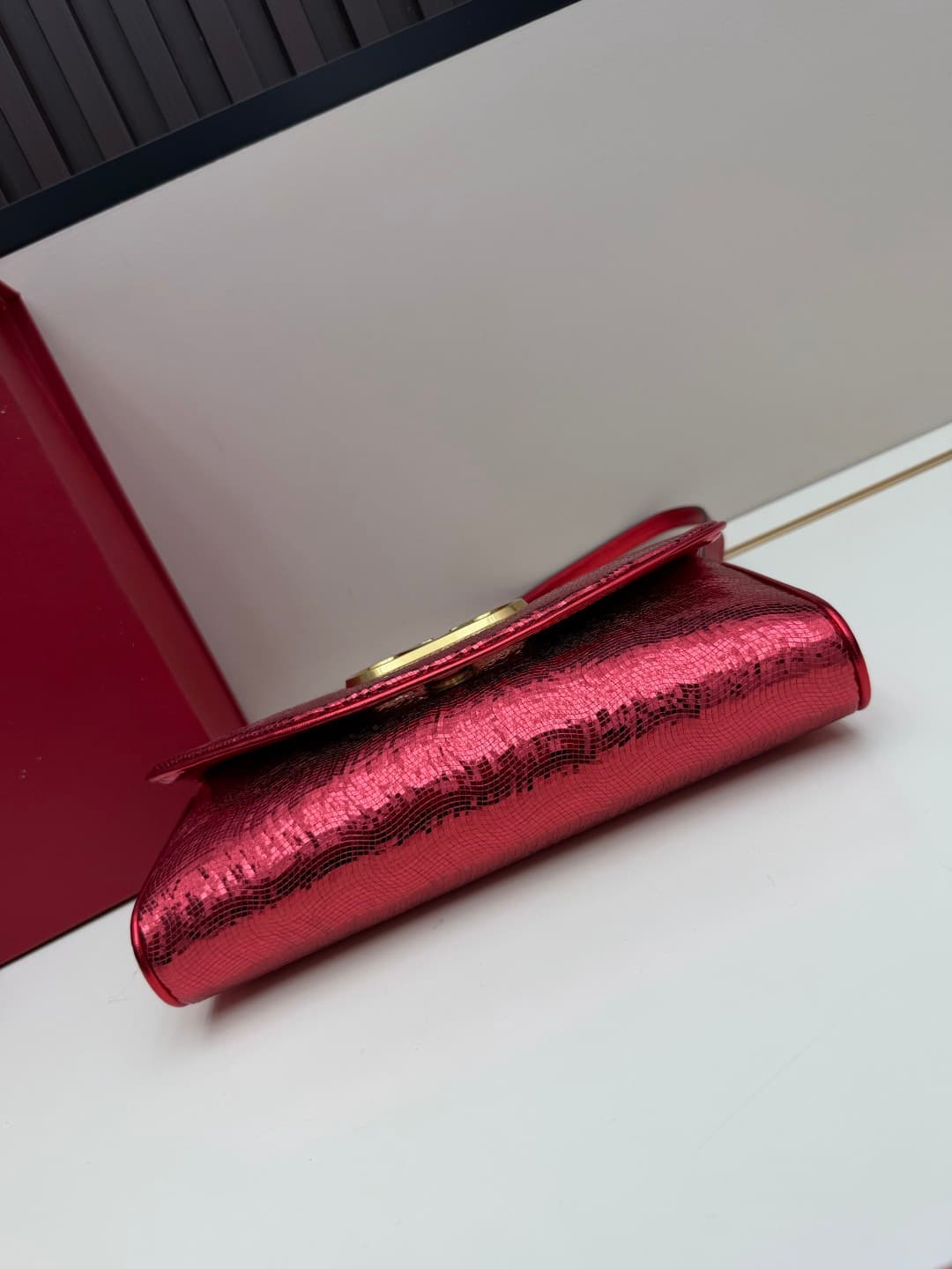 Valentino Garavani Devain Small Nappa Sequins Shoulder Bag Red High