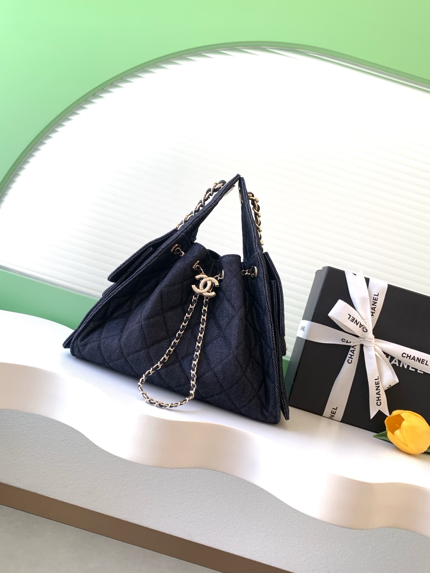 Chanel 25 Small Hobo handbag AS5293 Denim&Gold-tone metal Drak Blue A