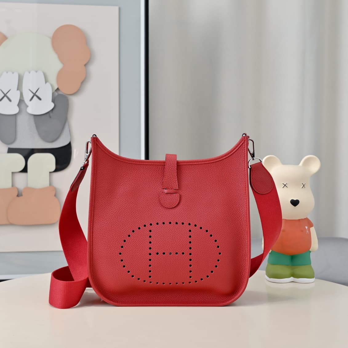 Hermes Evelyne III PM Bag Clemence Leather In Red High