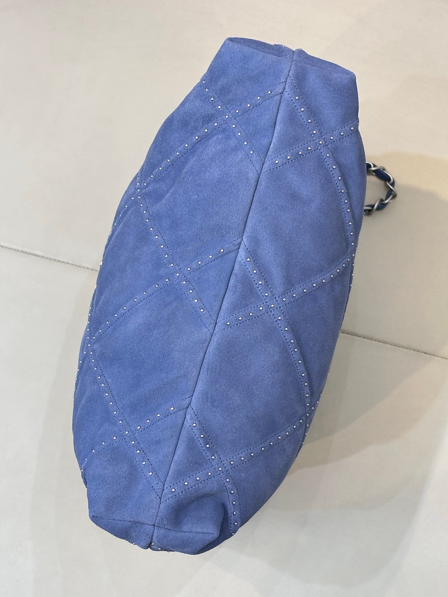 Chanel 22 Small handbag Suede calfskin studs & silver-tone metal AS3260 Blue TOP