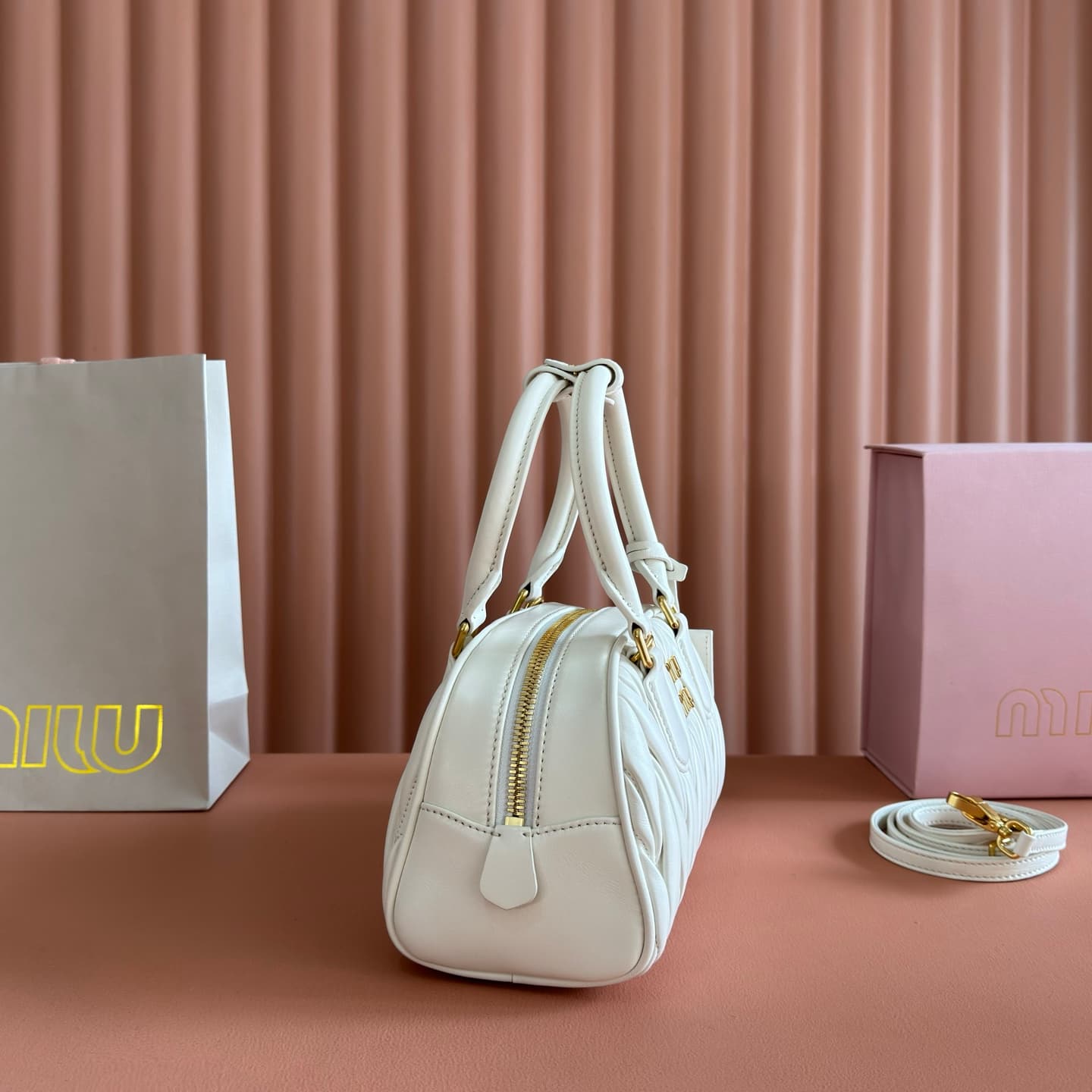 Miu Miu Arcadie Matelassé nappa leather bag White 5BB191 TOP