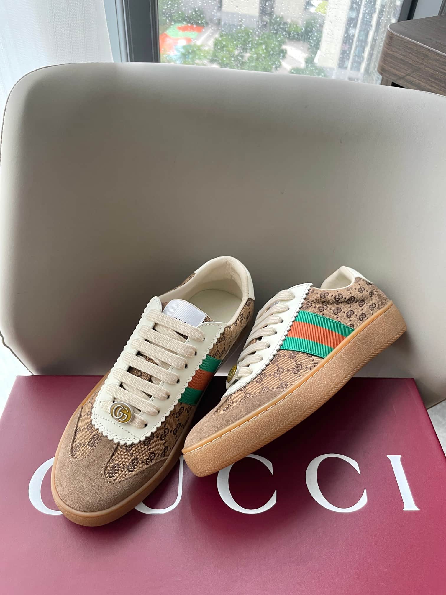 Gucci Calfskin Suede Web Sneaker shoes G74 Men Women