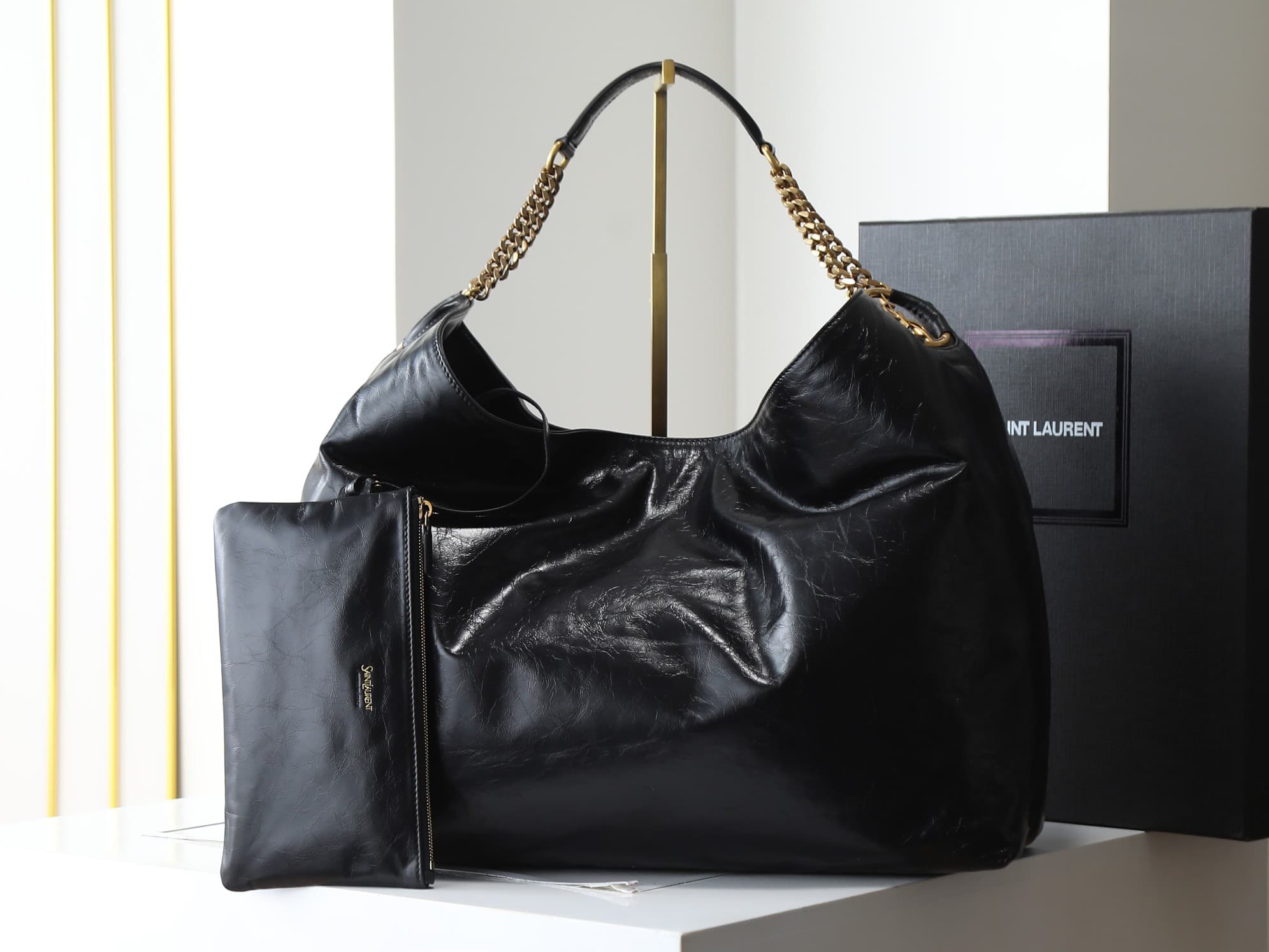Saint Laurent HORTENSE Hobo in Shiny Leather Black 871220 High