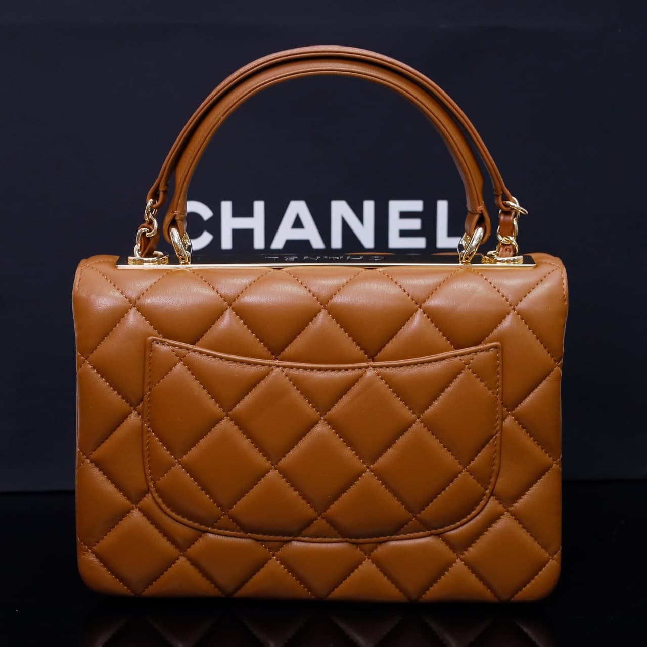 SMALL FLAP BAG WITH TOP HANDLE Lambskin Gold Metal Tan A