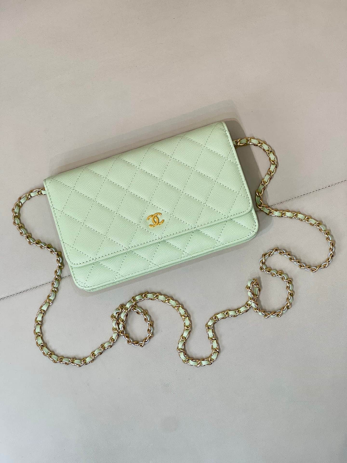 Chanel Wallet on Chain Grained Calfskin& Gold-tone Metal AP0250 Light Green TOP