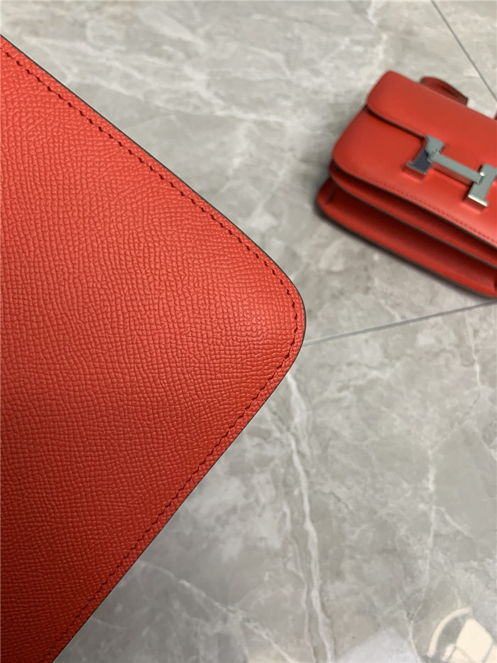 Hermes Mini Constance 18cm/24cm Epsom Bag Silver/Gold Metal Red High