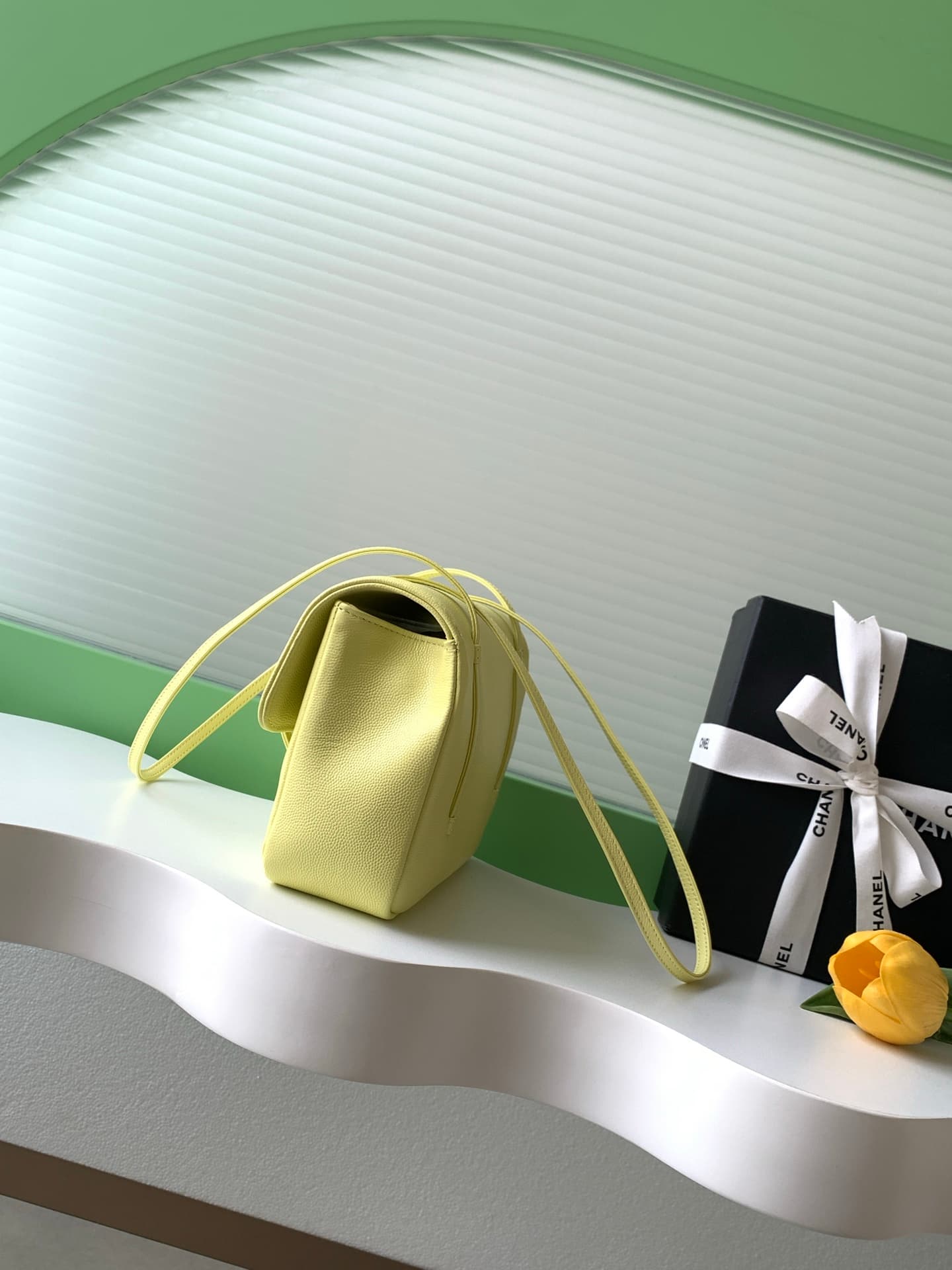 Chanel Small Flap Bag Grained Shiny Calfskin & Gold-Tone Metal AS6130 Yellow High