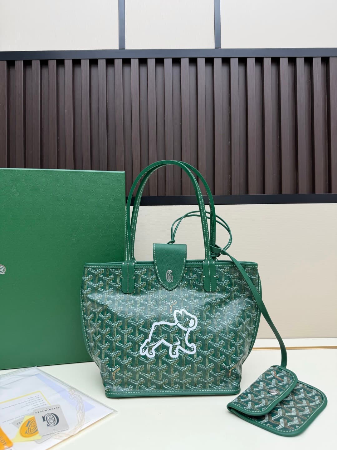 Goyard Mini Anjou Tote Goyardine Canvas with White Painted Mascot Green High