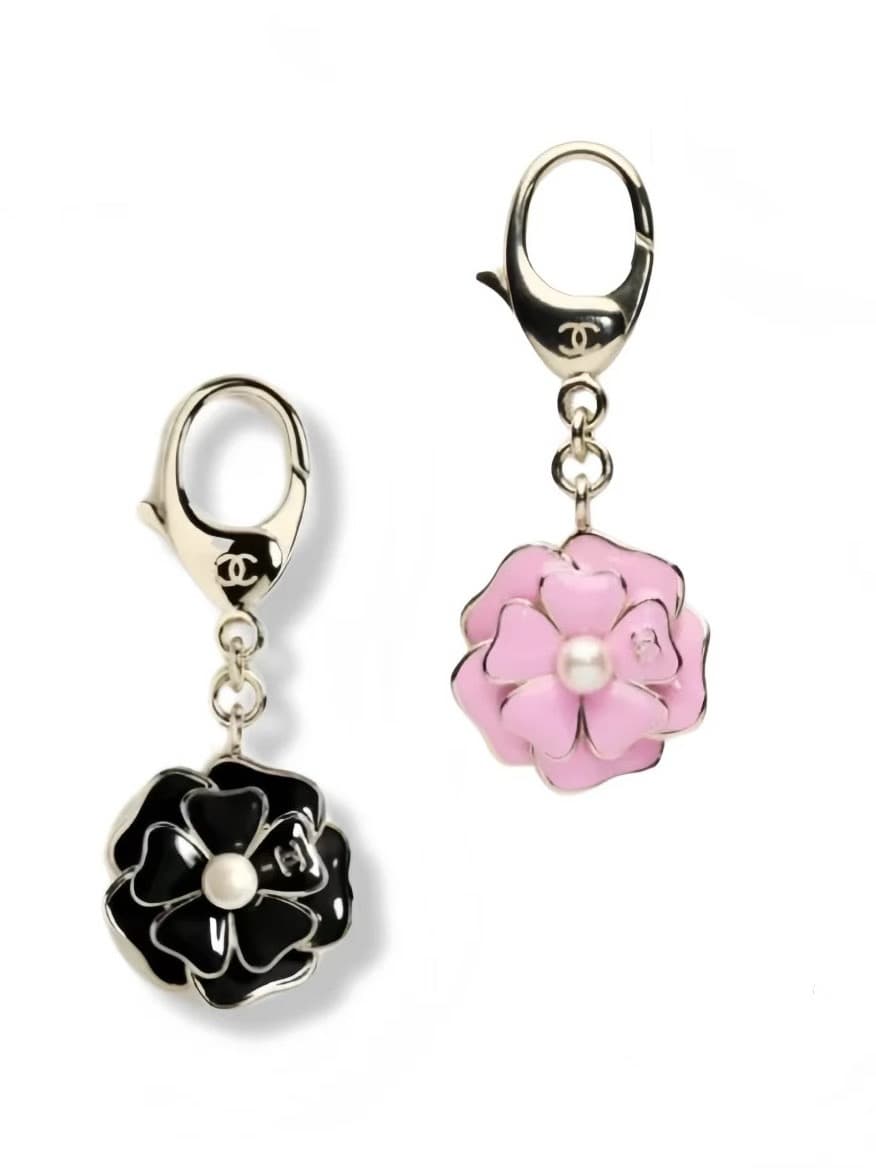 Chanel Enamel Camellia Pearl Keychain