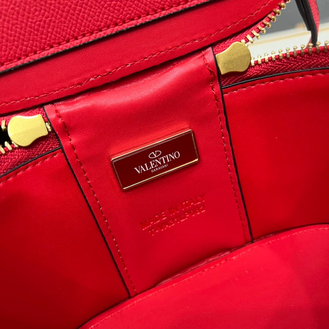 Valentino Garavani VLogo Signature Mini Vanity Bag in Red Calfskin Mid