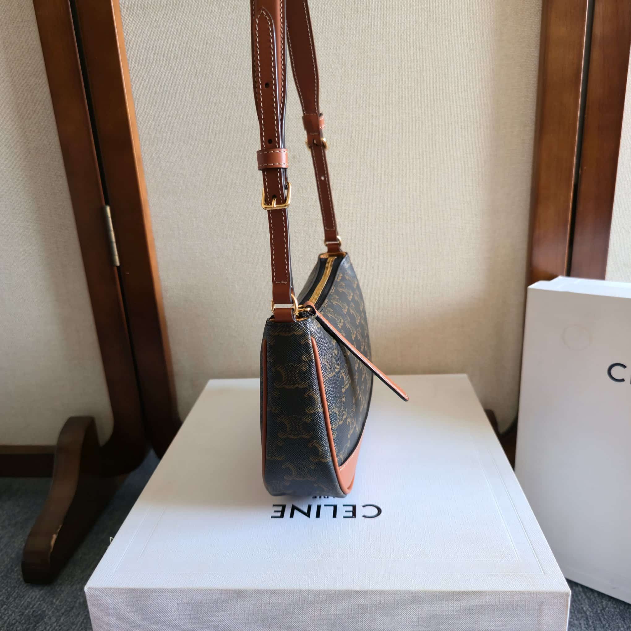 Celine Triomphe Canvas Shoulder Bag in Tan High