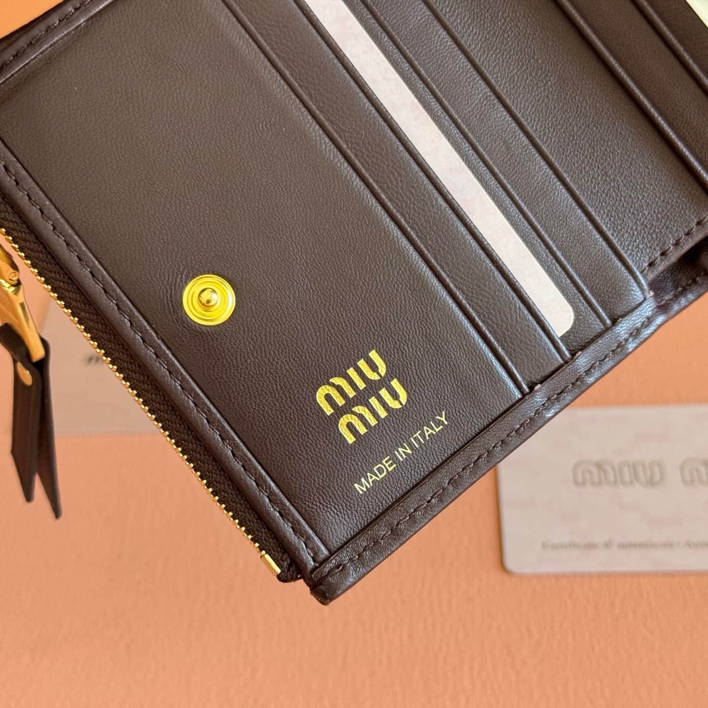 Miu Miu Begonia Dark Brown Matelassé Nappa Leather Wallet 5MV017 TOP