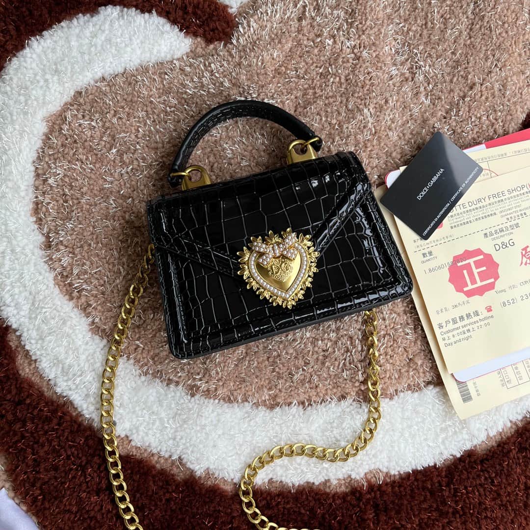 Dolce & Gabbana Small Devotion bag in crocodile-effect calfskin Black High