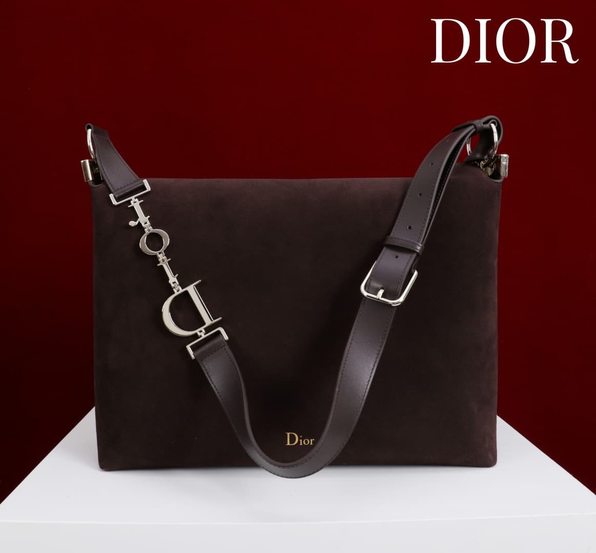Large Diorly Bag Chocolate Suede Calfskin Gold lettering High