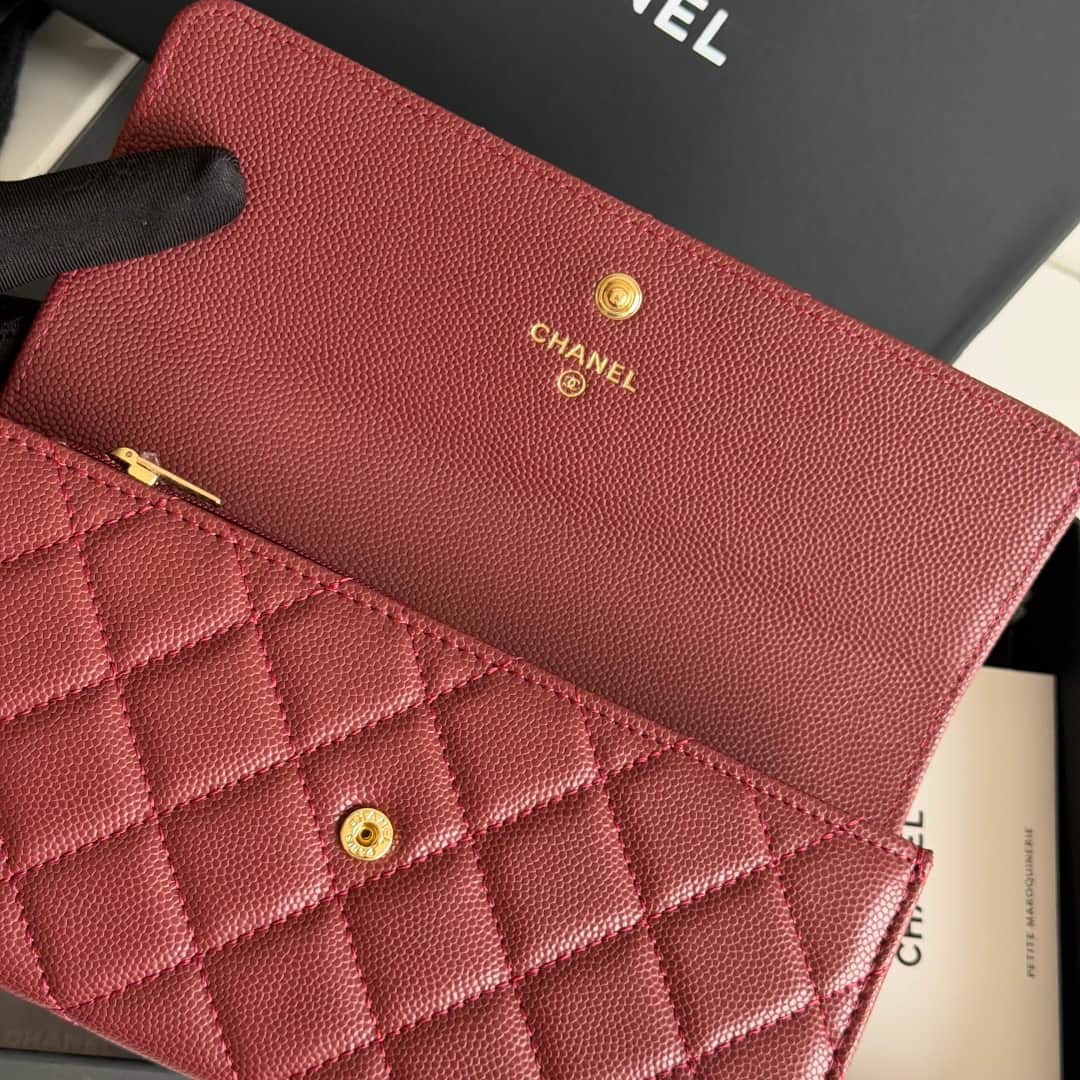 Chanel Wallet Shiny Grained Calfskin Strass & Gold-Tone Metal Red AP5076 High