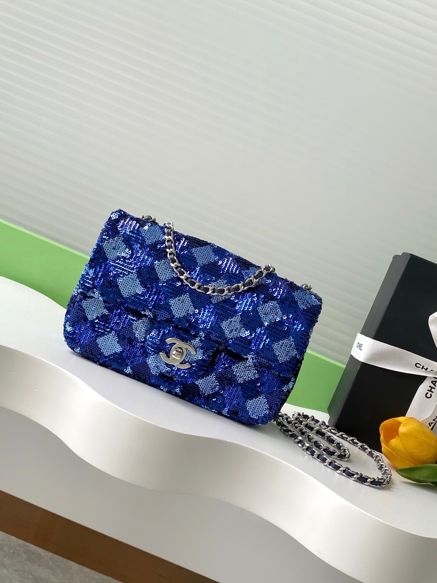 Chanel Flap Bag Sequins & Silver-Tone Metal AS4561  A