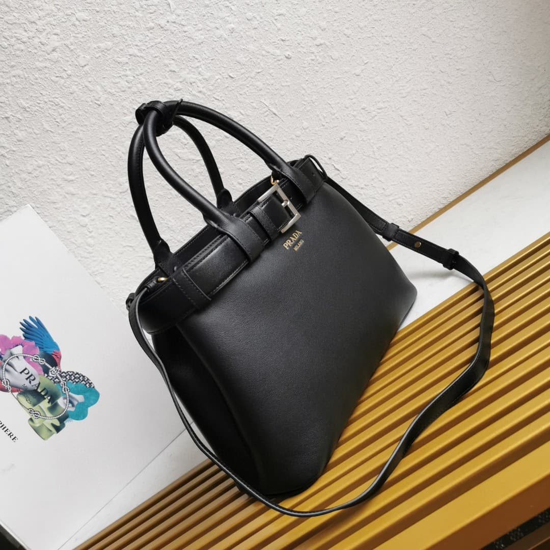 Prada Buckle small leather handbag with belt 1BA434 Black High