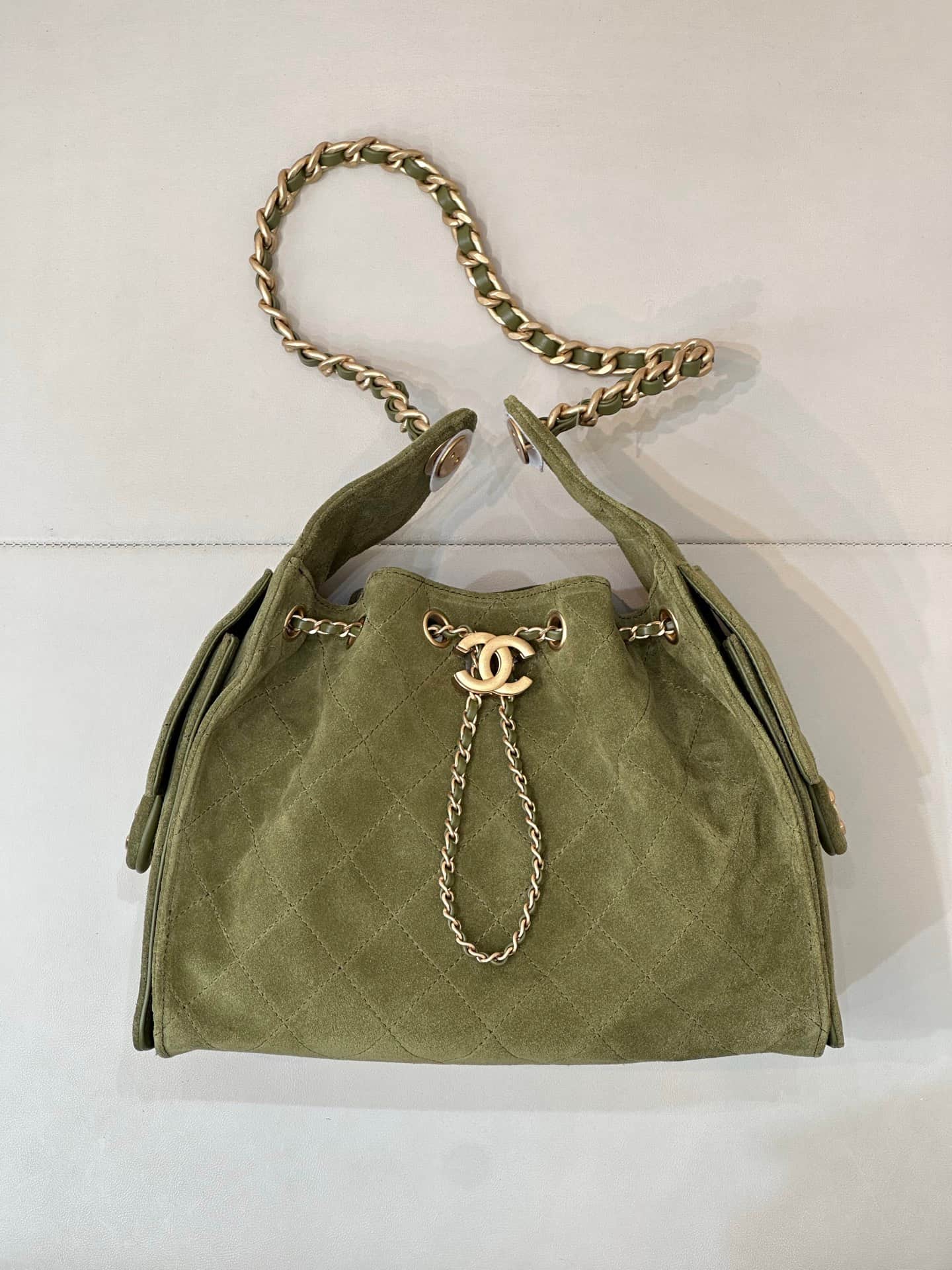 Chanel 25 Small Hobo handbag AS5293 Suede&Gold-tone Metal Green TOP