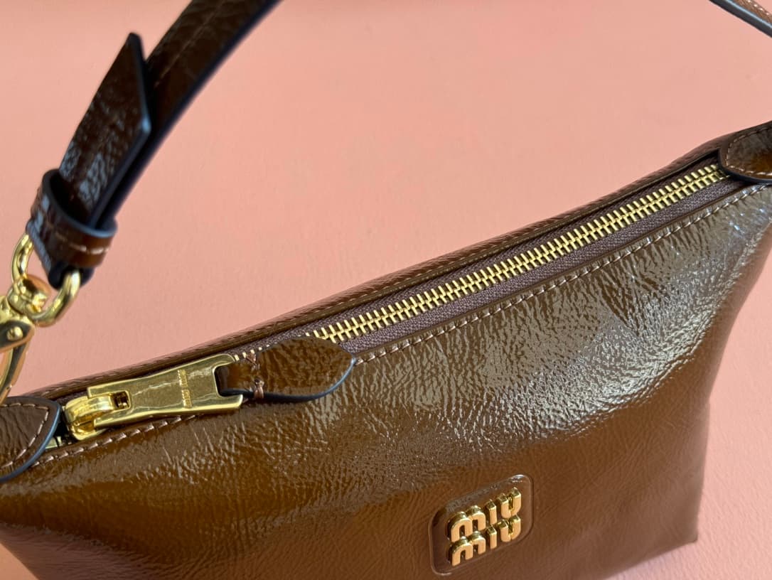 Miu Miu Brown Naplak patent leather pouch 5NE841 High