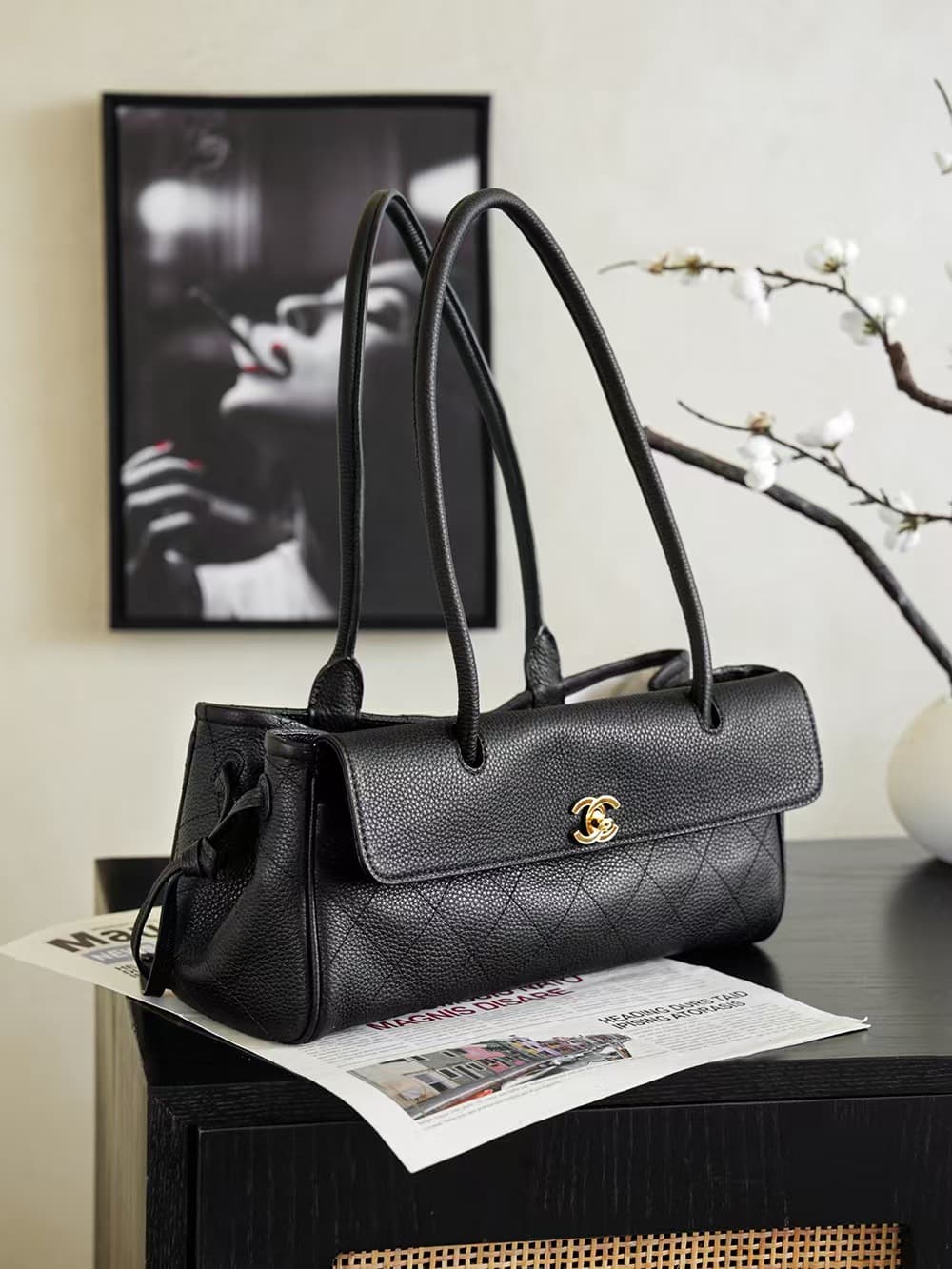 Chanel SMALL SHOPPING BAG Grained Calfskin & Gold-Tone Metal Black AS6288 A