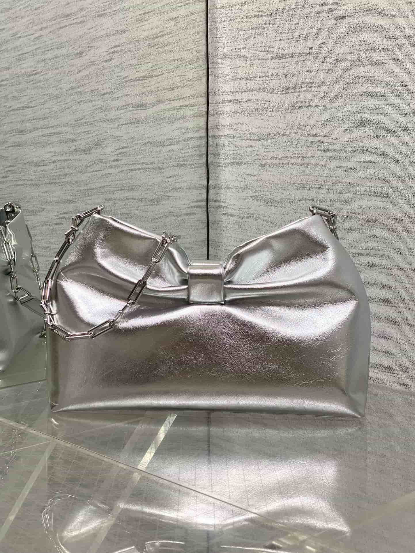 Small Dior Bow Bag Silver Leather High