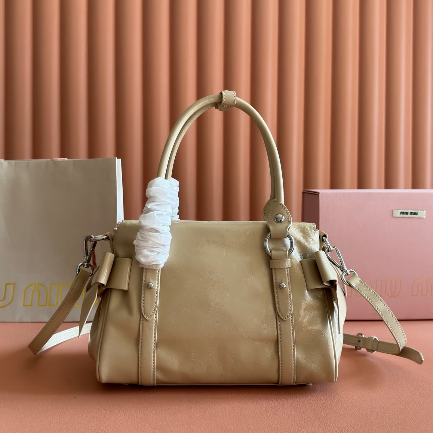 Miu Miu Shiny leather top-handle bag Cord Calfskin 5BA327 TOP