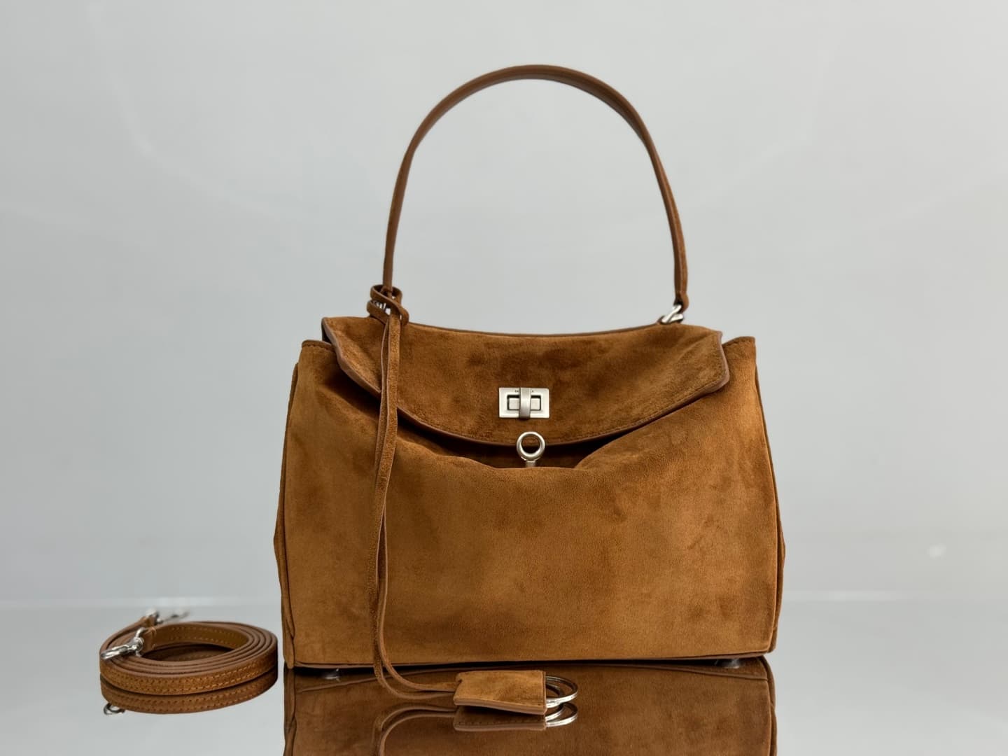 Balenciaga Rodeo Small Bag in Camel Waxed Suede Calfskin With Silver-Tone Metal TOP