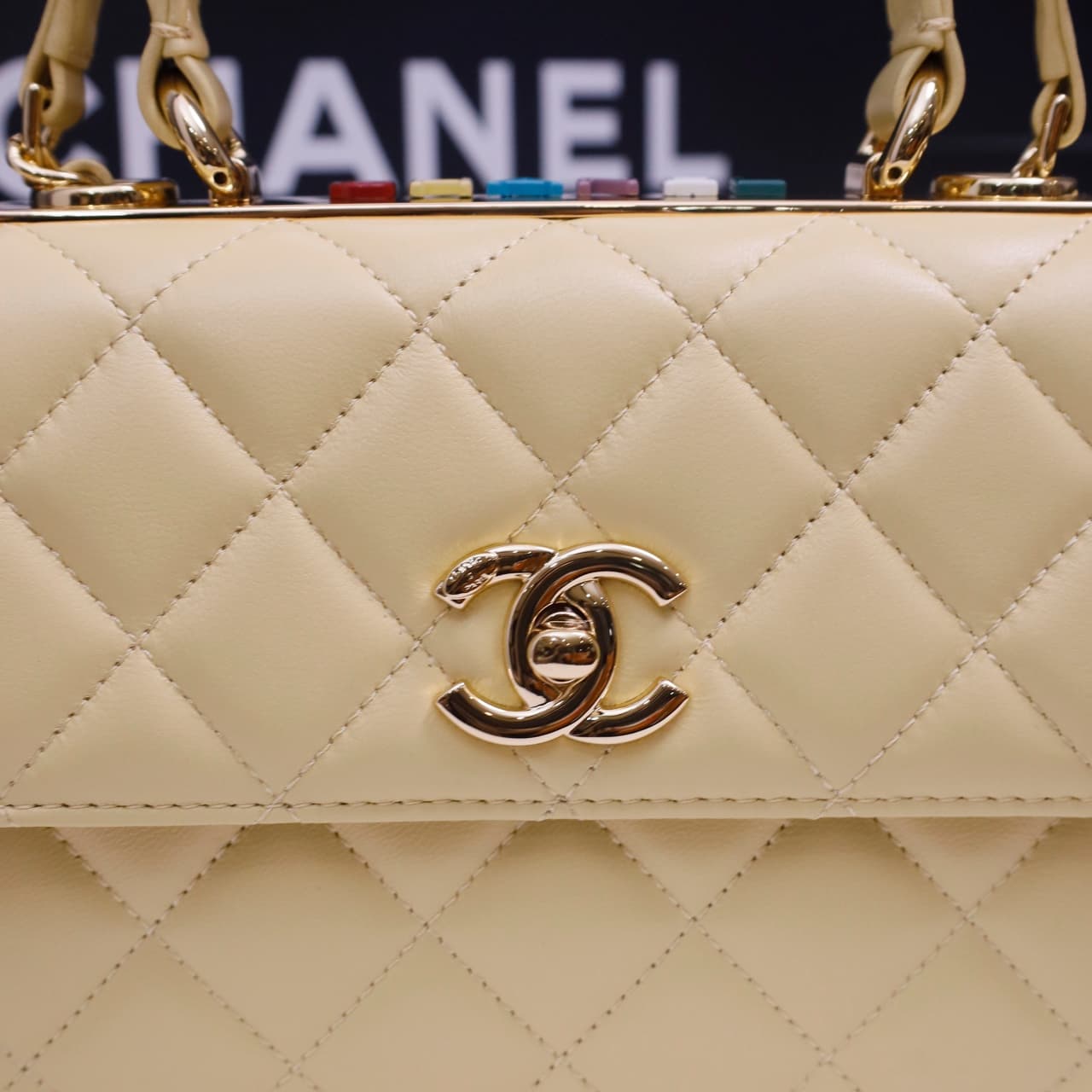 Chanel MINI FLAP BAG WITH TOP HANDLE AS4654 Lambskin &Gold-Tone Metal Light Yellow A