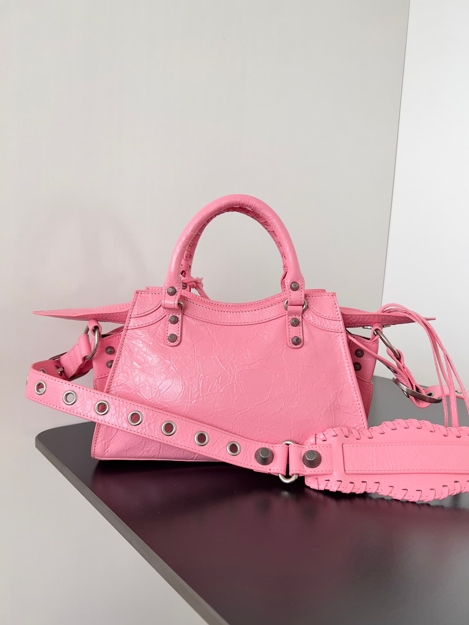 Balenciaga Small Neo Cagole City bag in Pink lambskin leather High