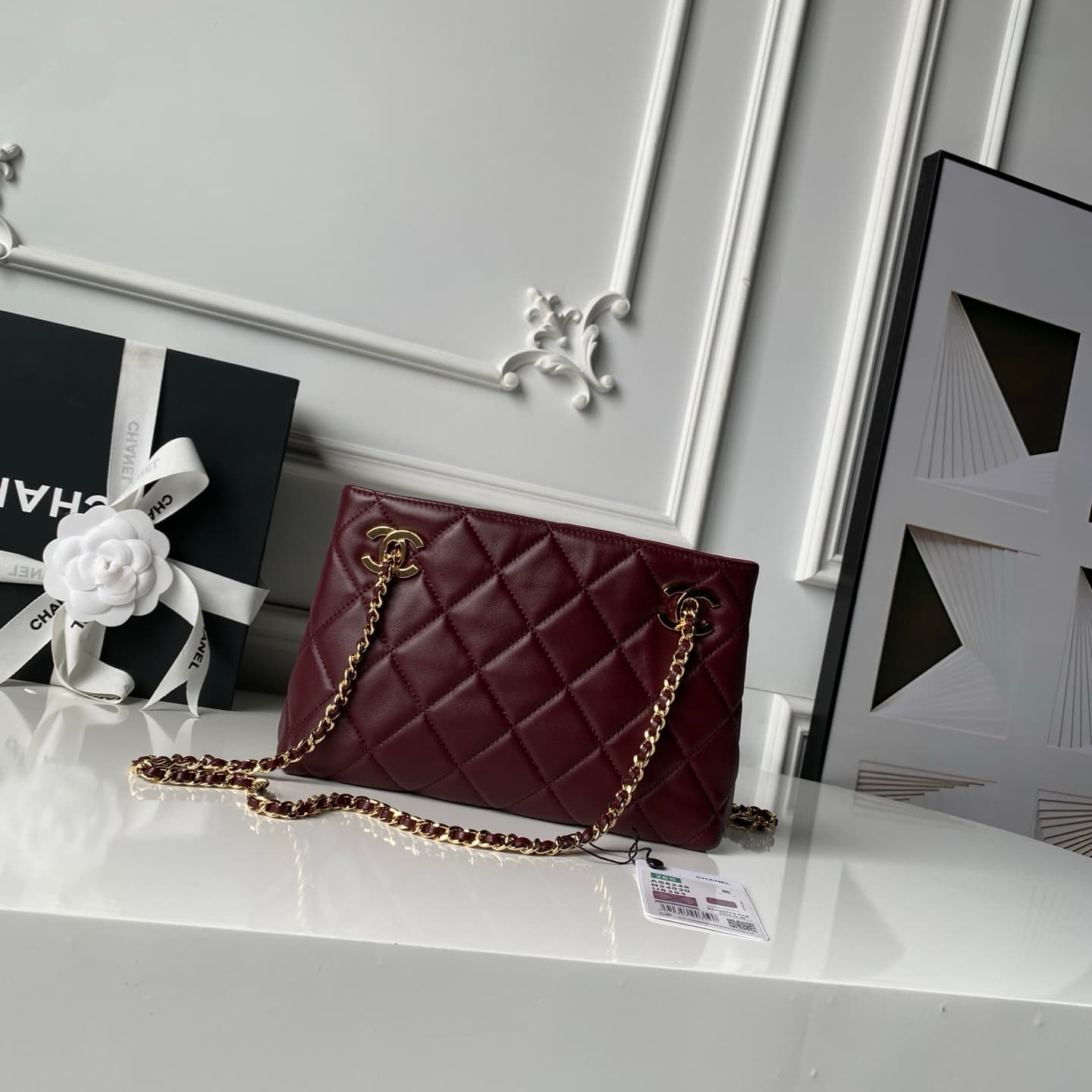 Chanel Small Shopping Bag Lambskin & Gold-Tone Metal AS6248 Dark Burgundy High