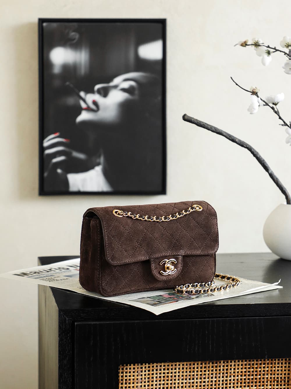 Chanel Maxi Flap bag Suede Calfskin & Gold-Tone Metal Dark Brown AS6627 A