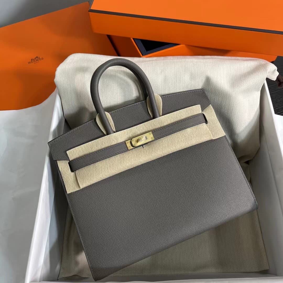 Hermes Birkin Sellier Bag 25/30cm Epsom Leather WAX Gris Meyer High